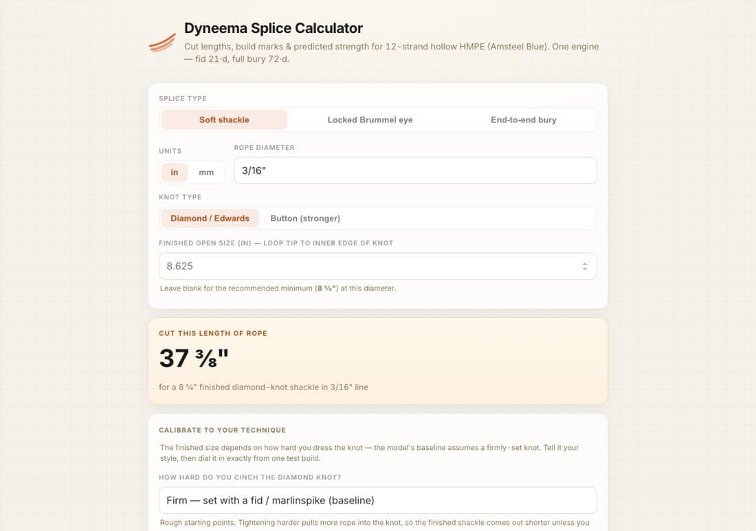 Dyneema Splice Calculator